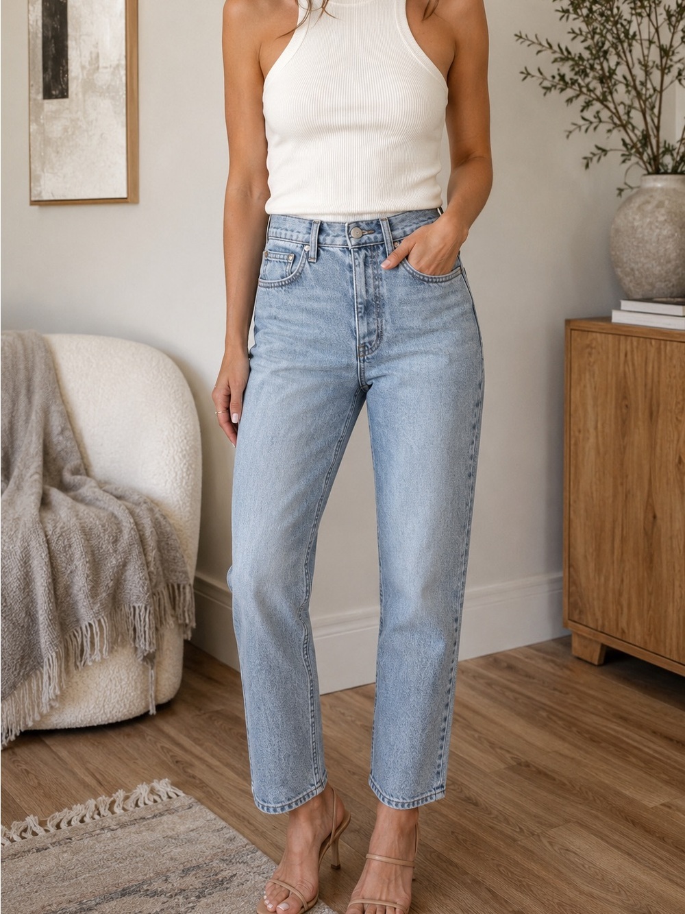 Aritzia Straight-Leg Jeans in Light Blue Wash